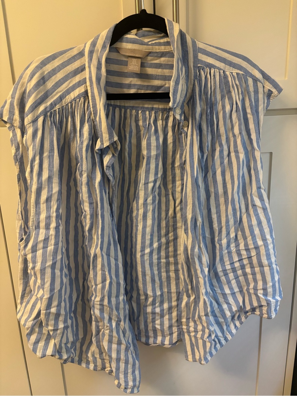 H&M Blue and White Striped Linen-Blend Shirt